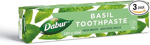 Dabur Herbal Toothpaste - Oral Care with All Natural, Fluoride-Free Formula & Healthy Toothpaste Bliss- Infused Brilliance for a Naturally Fresh Breath- Basil 100ml (Pack of 3)