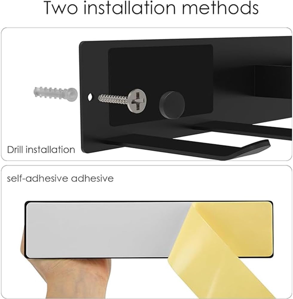 YUET Hair Dryer Holder, Hairdryer Station Accessories Wall Mounted, Straightener Holder, Bathroom Hair Styling Care Tool Organizer, Multi-Functional Space Storage Bracket (Black)