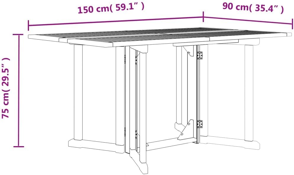 vidaXL Solid Teak Wood Folding Butterfly Garden Table - Versatile Outdoor Dining Furniture with Sturdy Tabletop and Foldable Design for Space Saving
