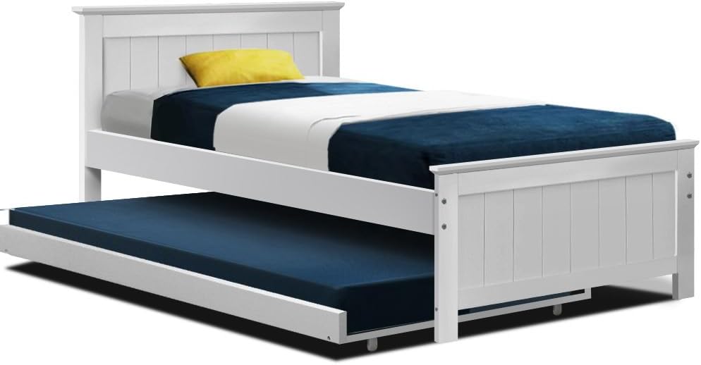 Bed Frame King Single Wooden Trundle Daybed White Furniture Bedroom Sleep