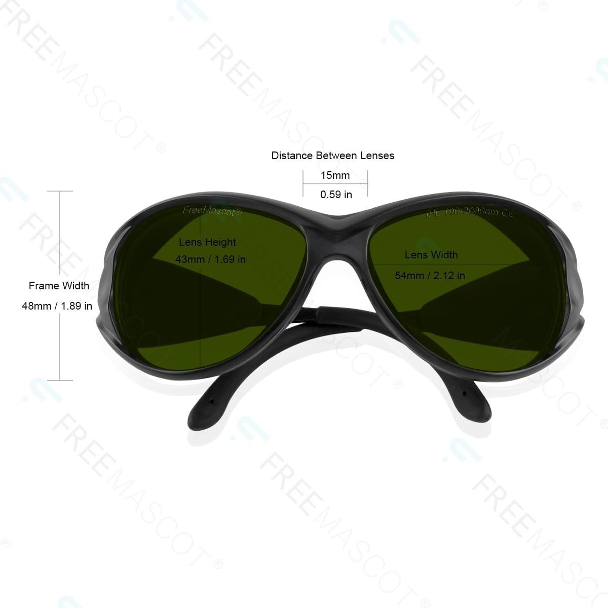 FreeMascot IPL Glasses 190nm-2000nm Laser Eye Protection Glasses for Tanning, Laser Hair Removal (Green)