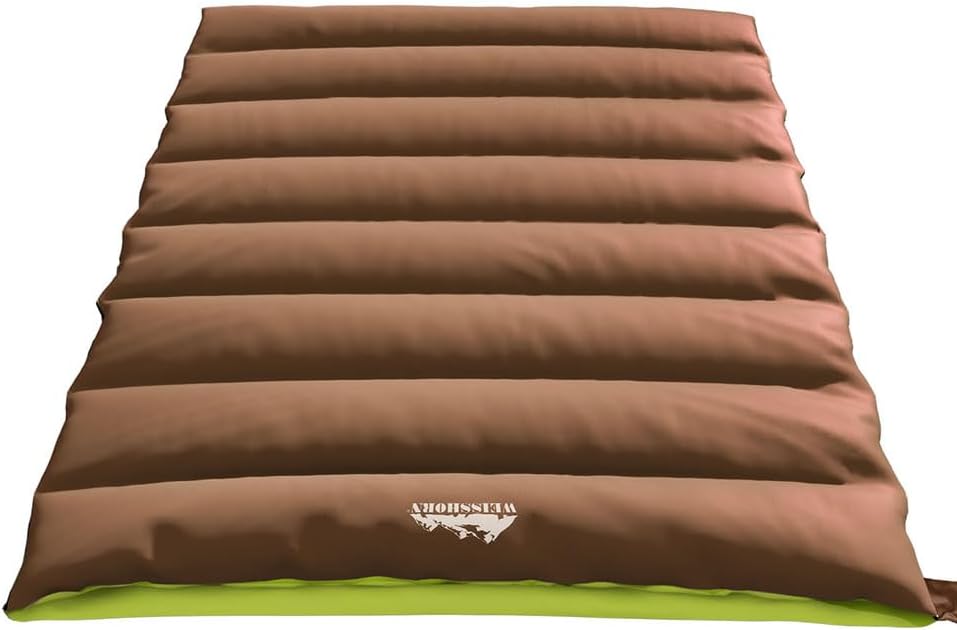 Weisshorn Sleeping Bag, Double Camping Bags 3 Season Warm Portable Water Resistant Lightweight Thermal Outdoor Gear Tent for Hiking Travel Backpacking, Adjustable Strap Compression Sack Brown