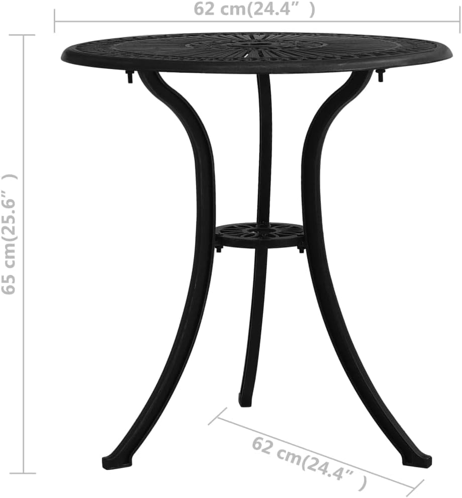 vidaXL Garden Table Outdoor Patio Yard Backyard Restaurant Kitchen Dining Dinner Table Desk Stand Furniture Black 62 cm Cast Aluminium