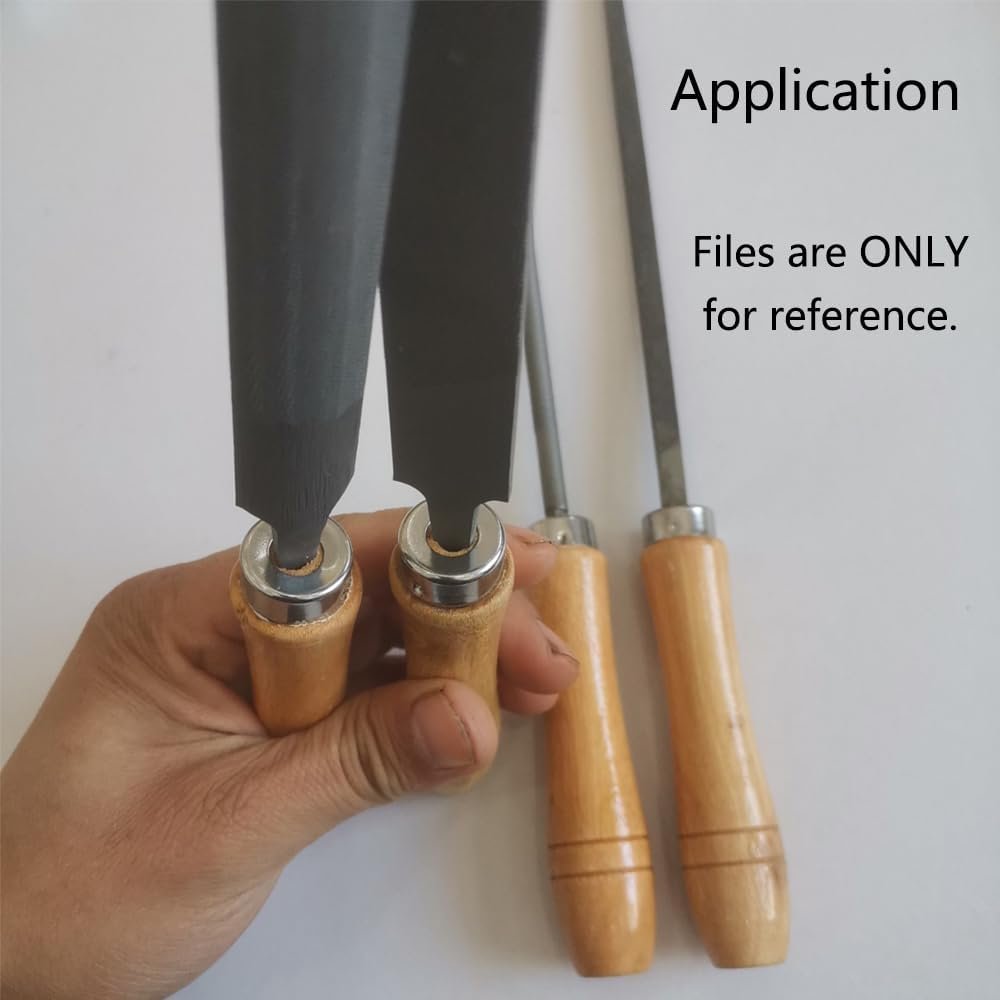 TopHomer 10 Pieces Wooden File Handle, Safety File Handle with Metal Safety Rings, File Cutting Tool Handle, Durable Replacement File Cutting Handle for Woodworking Carpenter (90mm)
