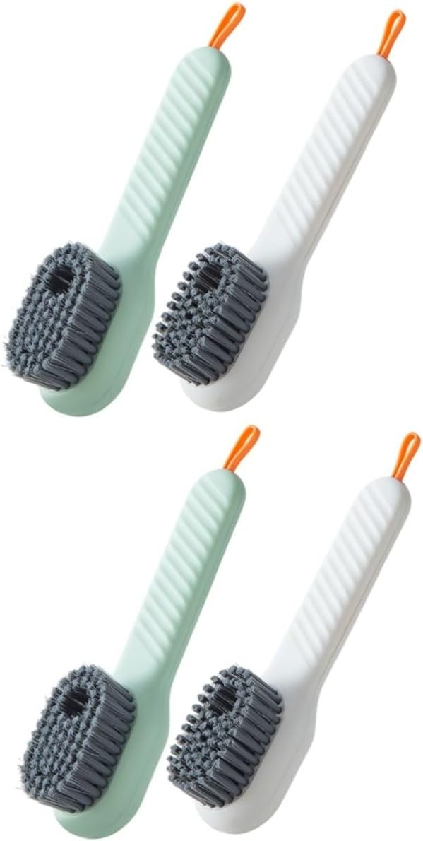 FOMIYES 2sets Multi-use Cleaning Brush Set Laundry Tile Shoe Brush Soap Dispenser Storage Plastic Soft Bristles Home Cleaning Essential 2pcs*2