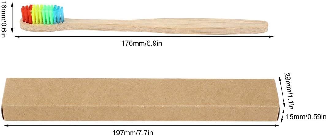 Colorful Hair + Bamboo Handle Toothbrush Environment Wooden Rainbow Bamboo Toothbrush Oral Care Soft Bristle Unisex - Wood Color+Colorful