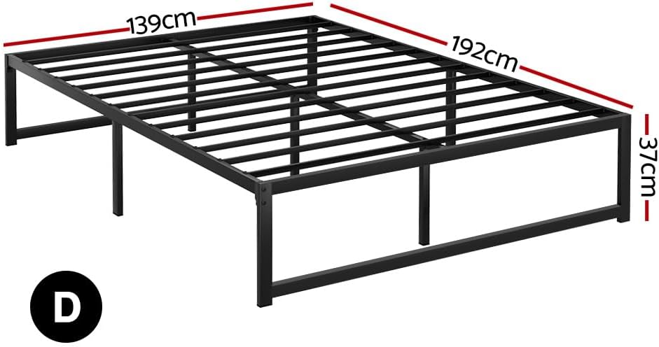 Artiss Double Metal Bed Frame with Headboard(Base Only), Metal Platform Bed with Easy Assembly, 300kg Capacity Heavy-Duty Metal Slats with Under Bed Storage for Master Room/Guest Room, Black