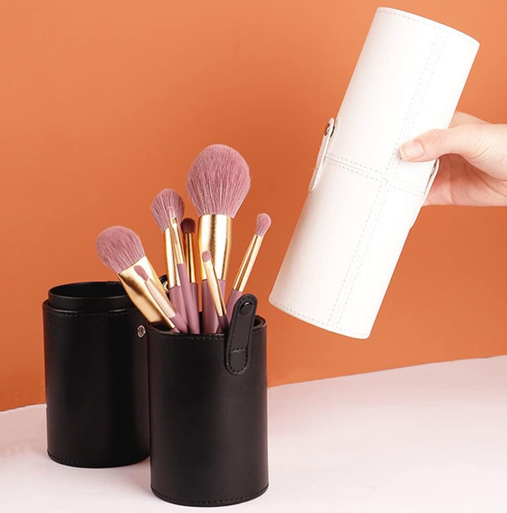 PU Leather Makeup Brush Holder Travel Makeup Brushes Case Makeup Brush Case Organizer Cosmetic Cup Cylinder Makeup Brush Storage Box with Button for Women (Black), Black, 9 x 3.1 x 3.1Inch, fashion
