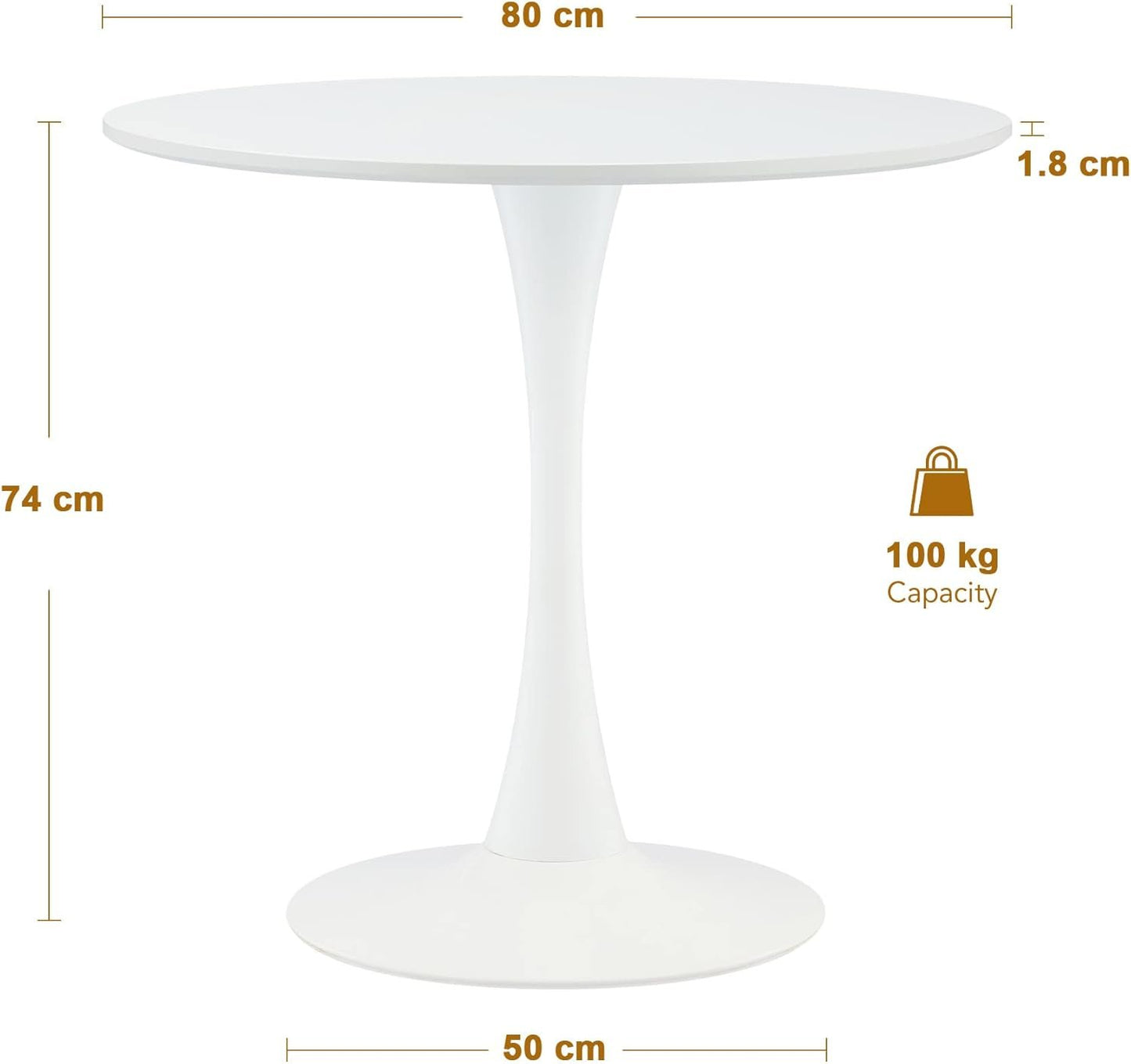VONLUCE Modern Round Dining Table, 32 inch Kitchen Table Tulip Table with MDF Table Top and Steel Pedestal, Bistro Table for Living Room Breakfast Nook Bar Patio More, 100 kg Cap. Seats 2-4, White