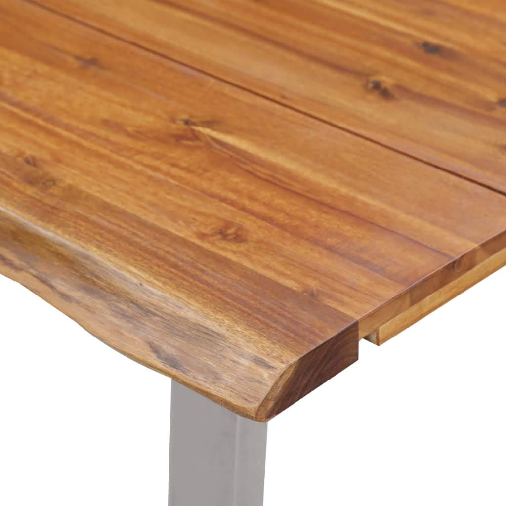 vidaXL Industrial Dining Table - Brown Solid Acacia Wood Top with Stainless Steel Legs - Rectangular Kitchen Table with Live Edge