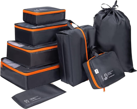 DIMJ Travel Suitcase Organizer, Travel Set Useful Accessories Organizer for Suitcases Travel Kit, Dark Black-(Classic)