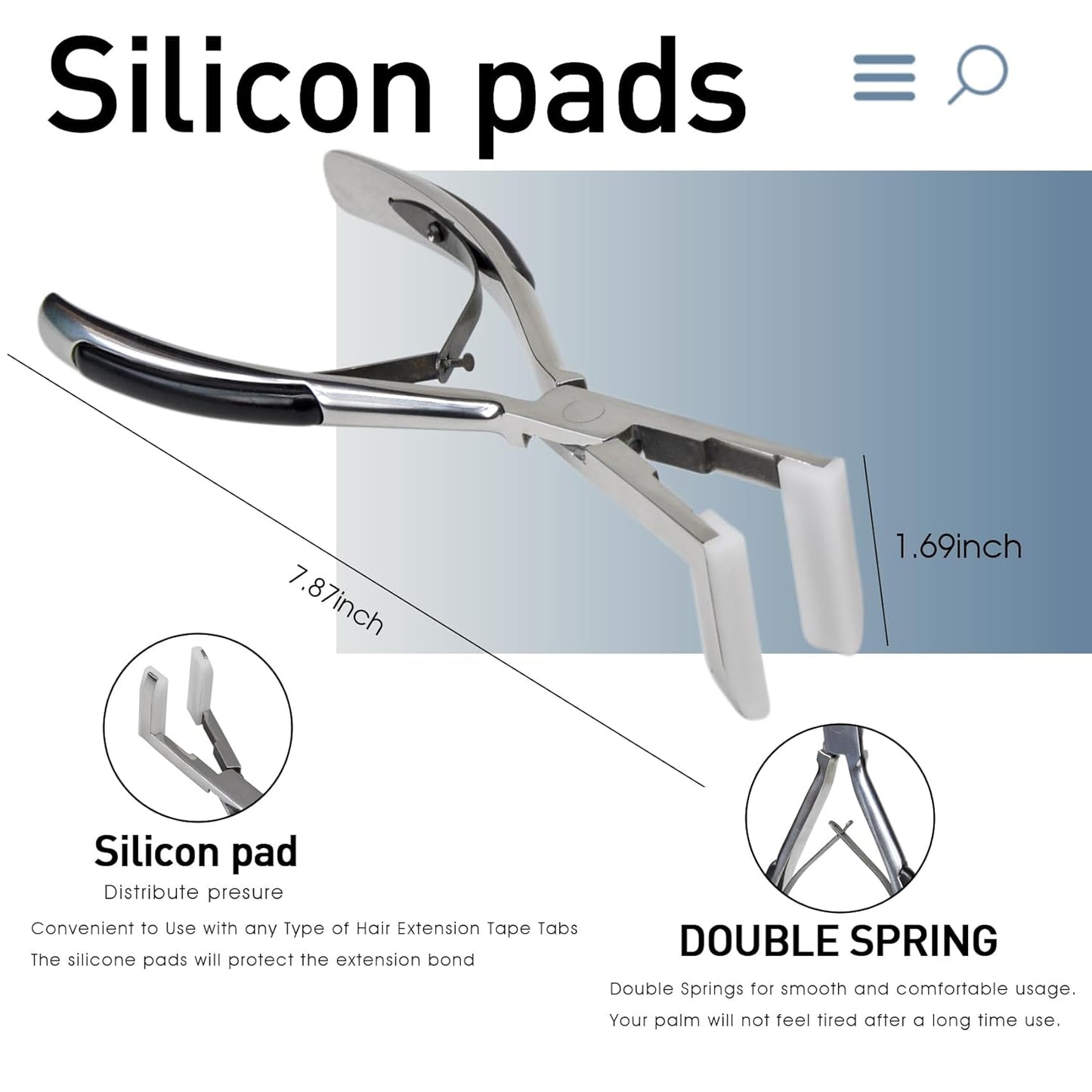 Flat Surface Sealing Hair Extension Plier Tools Kit Tape in Pliers For Tape in Hair Extension (Silver Mirror Polish)