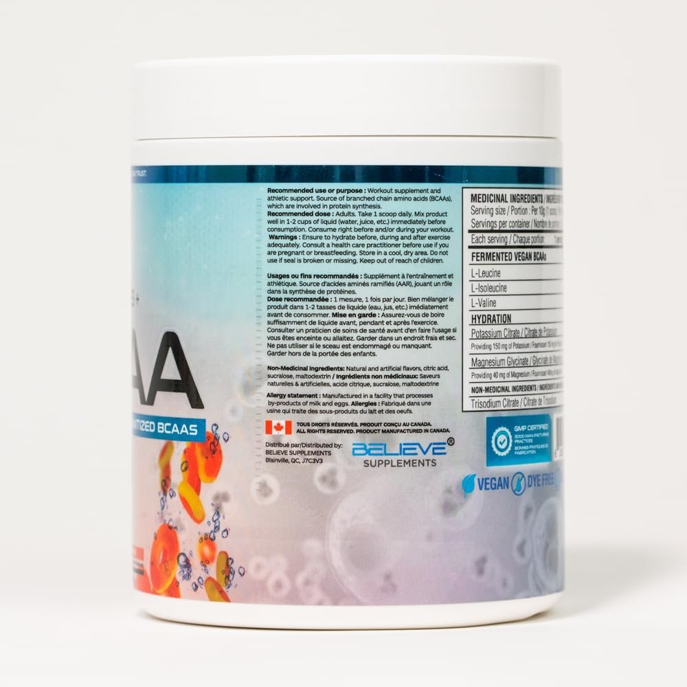 Believe Supplements Electrolytes+BCAA: Optimize Hydration and Muscle Recovery with Branched-Chain Amino Acids and Essential Electrolytes - Enhance Performance and Replenish Vital Nutrients Today! (Sour Peach)