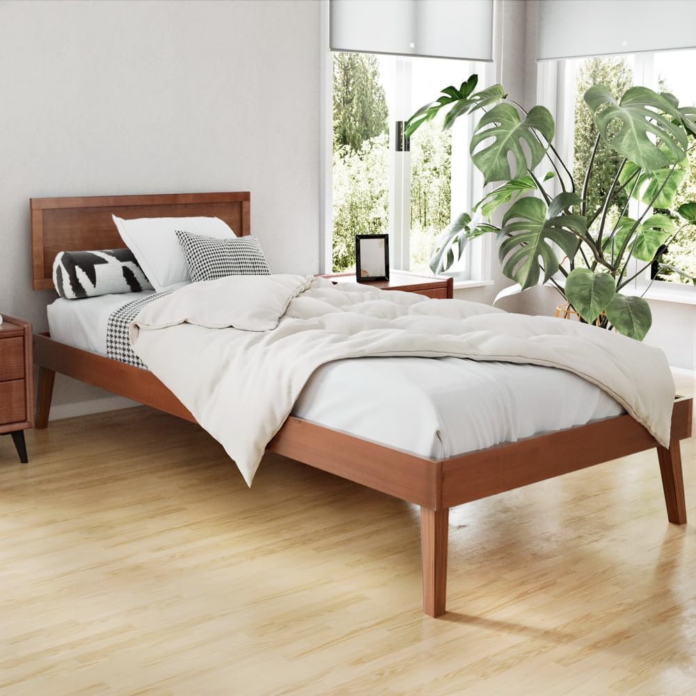 Artiss Single Bed Frame Platform Wooden Timber Frames Beds Base Bedroom Room Decor Home Furniture Oak for Kids, Toddler and Adult, Modern Design with Stable Legs and Storage Space Walnut