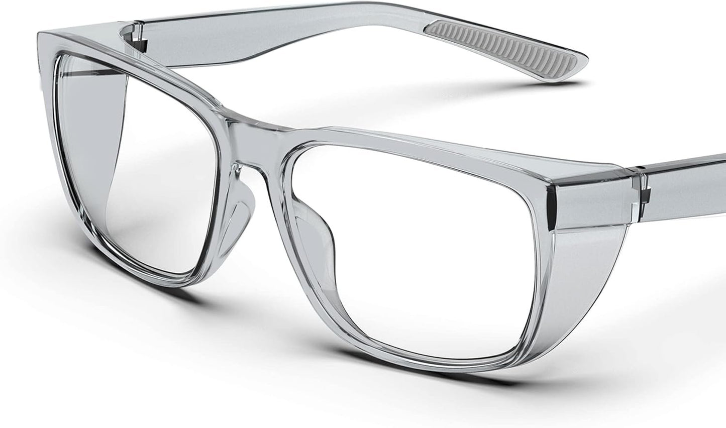 TOREGE Transparente Schutzbrille mit Seitenschutz, beschlagfrei und kratzfest mit rutschfesten Griffen und komplettem UV-Schutz, ideal für Damen und Herren