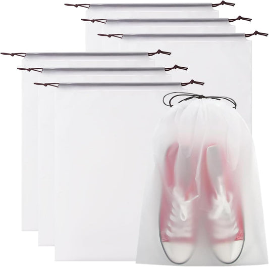 Shoe Travel Bags, Transparent Storage Pouches, Clear Drawstring Organizers, Lightweight, Multi-Pack for Packing Convenience, Suitcases and Tote Bags, 7.87x7.87x0.79inches, 6 Pieces