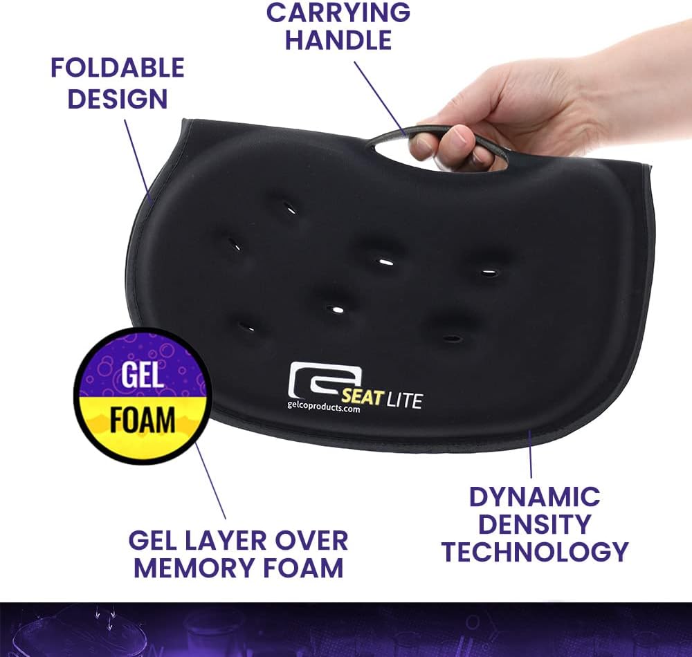 GSeat LITE Travel Gel &Foam Cushion | Back Pain, Sciatica & Pressure Relief | Relieves Tailbone Discomfort, Promotes Healthy Posture| Ergonomic Comfort | Car, Commute, Airplane and Travel Comfort