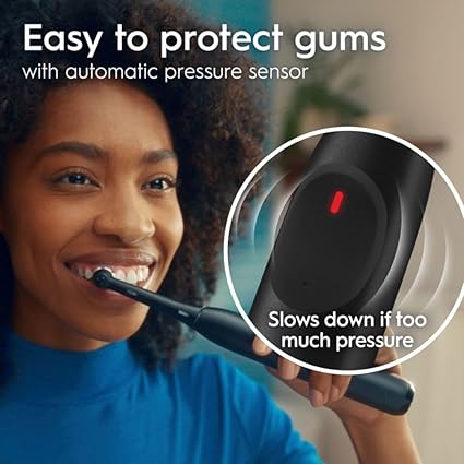 Oral-B iO Simple Clean Rechargeable Electric Powered Toothbrush, Night Black with 1 Gentle Care Brush Head and 1 Black Travel Case - Automatic Pressure Sensor to Protect Gums - 3 Modes - 2 Min Timer