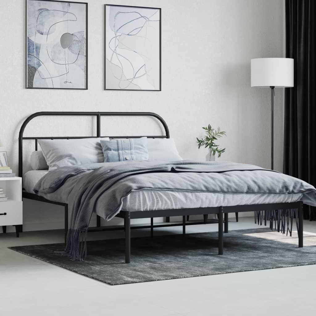 Lechnical Bed Frame with Black Metal Headboard, 140 x 190 cm, Furniture, Beds and Accessories, Beds and Frames for Beds