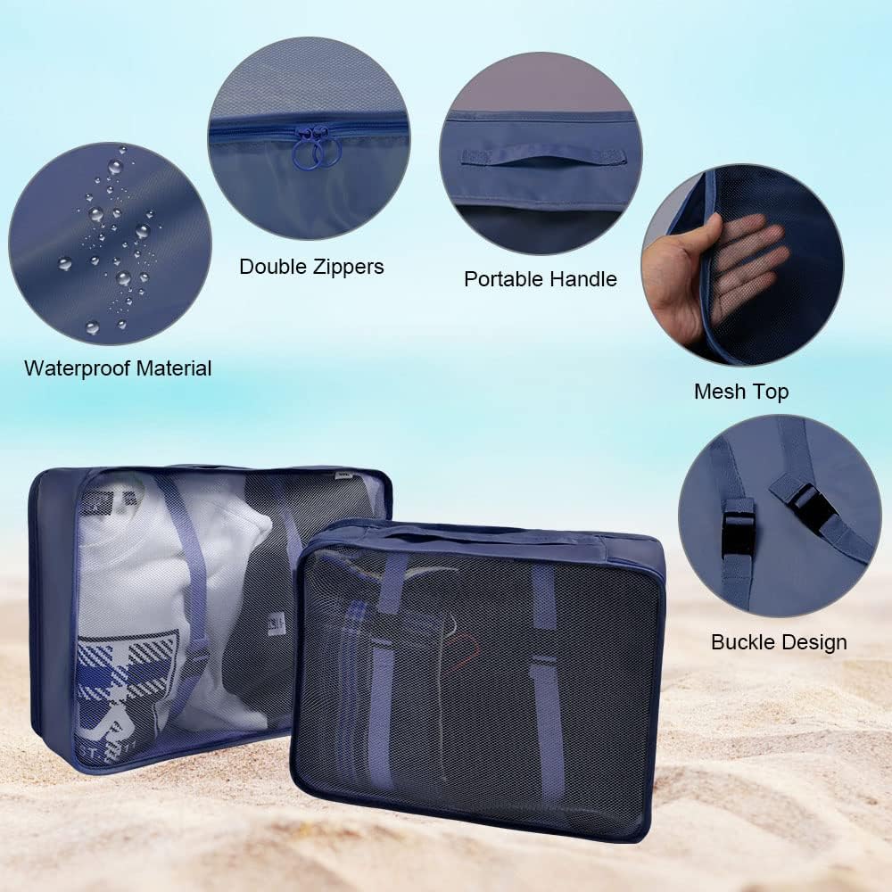OSDUE Luggage Organizer, 8 Pieces Waterproof Packing Cube Set, Separators Pouches Travel Organizer, Clothing Underwear Footwear Organizers Sacks Storage Suitcase Set (Navy Blue)