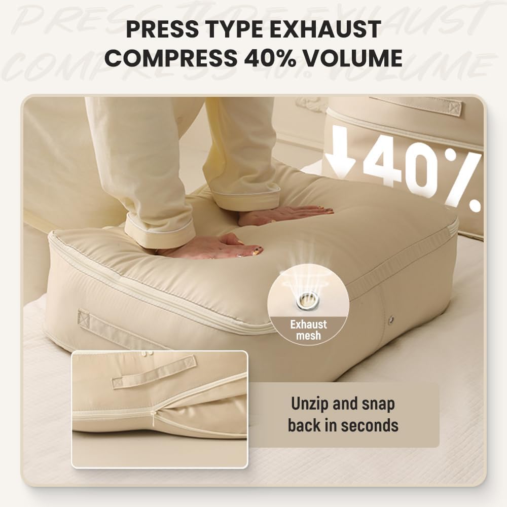 Packing Cubes, 2024 New Upgrade Organizer Self-Compression Space-Saving Ultra Space-Saving, Suitable for Clothes, Comforters Quilts (Beige)