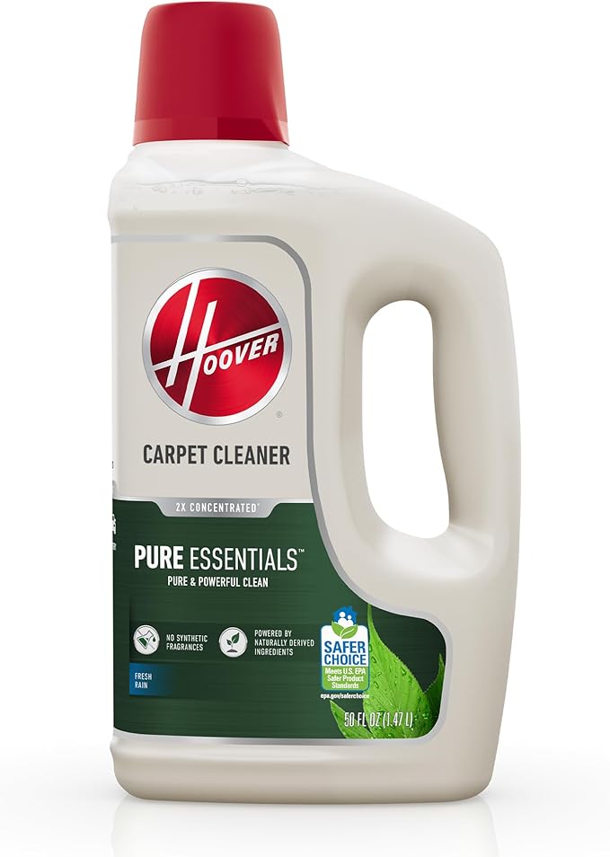 Hoover Pure Essentials Carpet Cleaner Solution, 50 oz., Fresh Rain Scent, Natural Plant Based Formula, Deep Cleaning Carpet Shampoo Solution, Pair Carpet Cleaner Machine