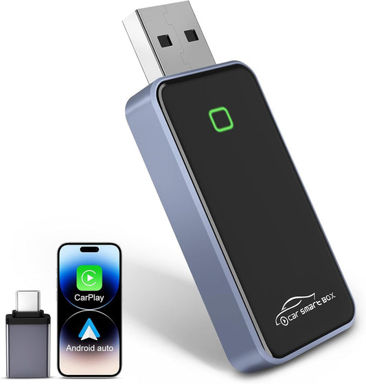 2-in-1 Wireless CarPlay Adapter for iPhone & Android - Bluetooth 5.4 & Dual-Band WiFi - Plug & Play - Stable -20°C Cold Weather Performance - Zero Delay Steering Wheel Control with USB-C Adapter