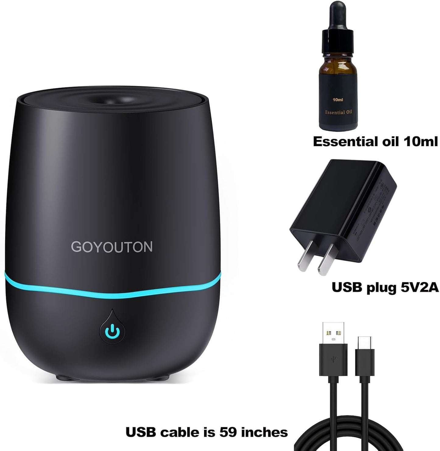 Essential Oil Diffuser, 200ML Diffusers for Home Scent Aromatherapy Diffuser Air Desk Humidifier Aroma Diffuser for Bedroom Room Office with 7 Color LED Lights Quiet Waterless Auto Shuts-Off (Black)