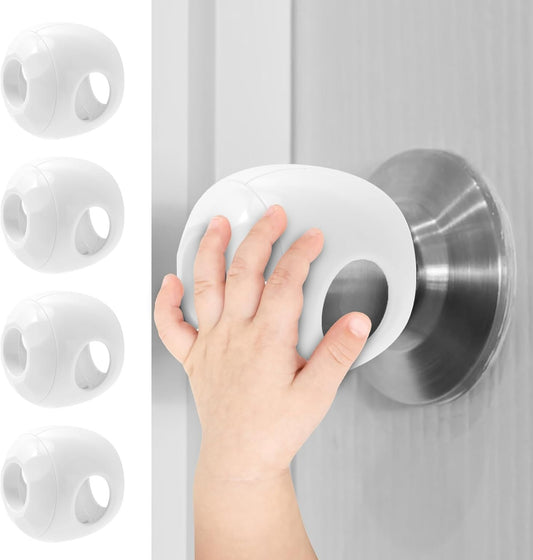 GCRQ Child Safety Door Knob Covers 4 Pack Reusable Baby Proof Door Knob Locks Baby Proof Door Handle Protector for Kids Universal Fit Easy Grip Lockable Design No Tools Needed