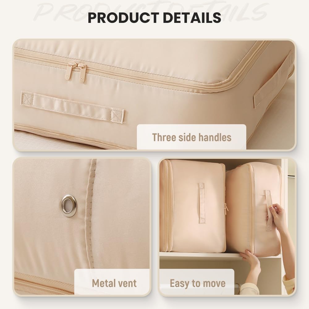 Packing Cubes, 2024 New Upgrade Organizer Self-Compression Space-Saving Ultra Space-Saving, Suitable for Clothes, Comforters Quilts (Beige)