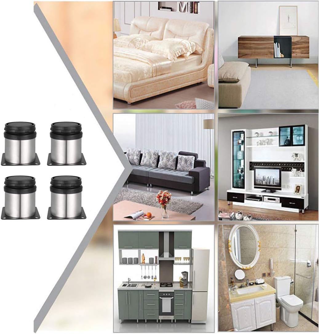 Drenky Adjustable Furniture Feet, Stainless Steel Table Legs 50 mm Height Adjustable 0-15 mm 4 Pieces Cabinet Legs Sofa Bed with Screws