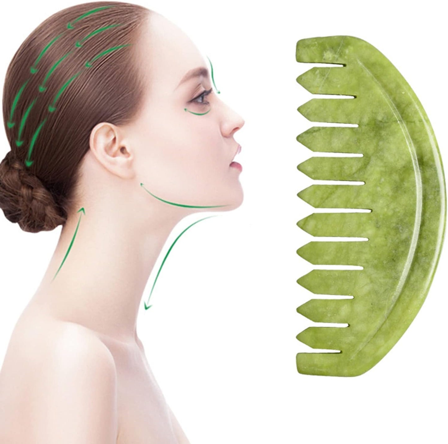 TEONEI Jade Head Comb Massage,Natural Jade Stone Head Therapy Massage Comb,Jade Hair Comb Scalp Massager Comb Scalp Care Massage Tool (3.14X1.57X0.16inch)