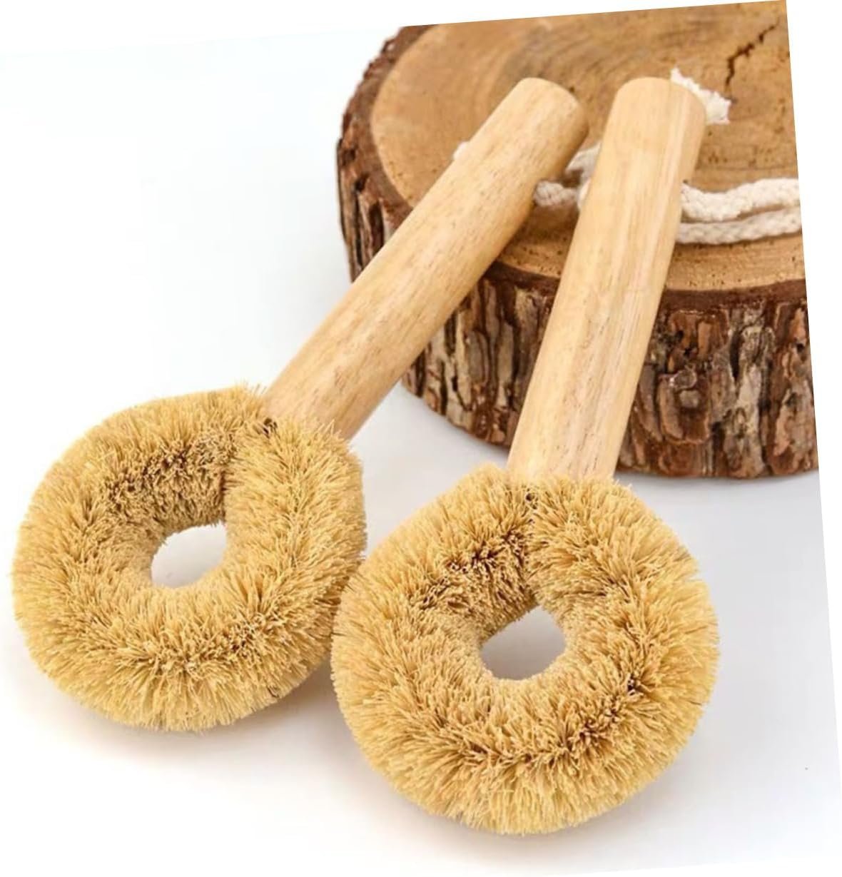 MAGICLULU Kitchen Cleaning Brush Coconut Brown Pot Brush Soft Bristles Bowl Cleaning Tool Wooden Handle