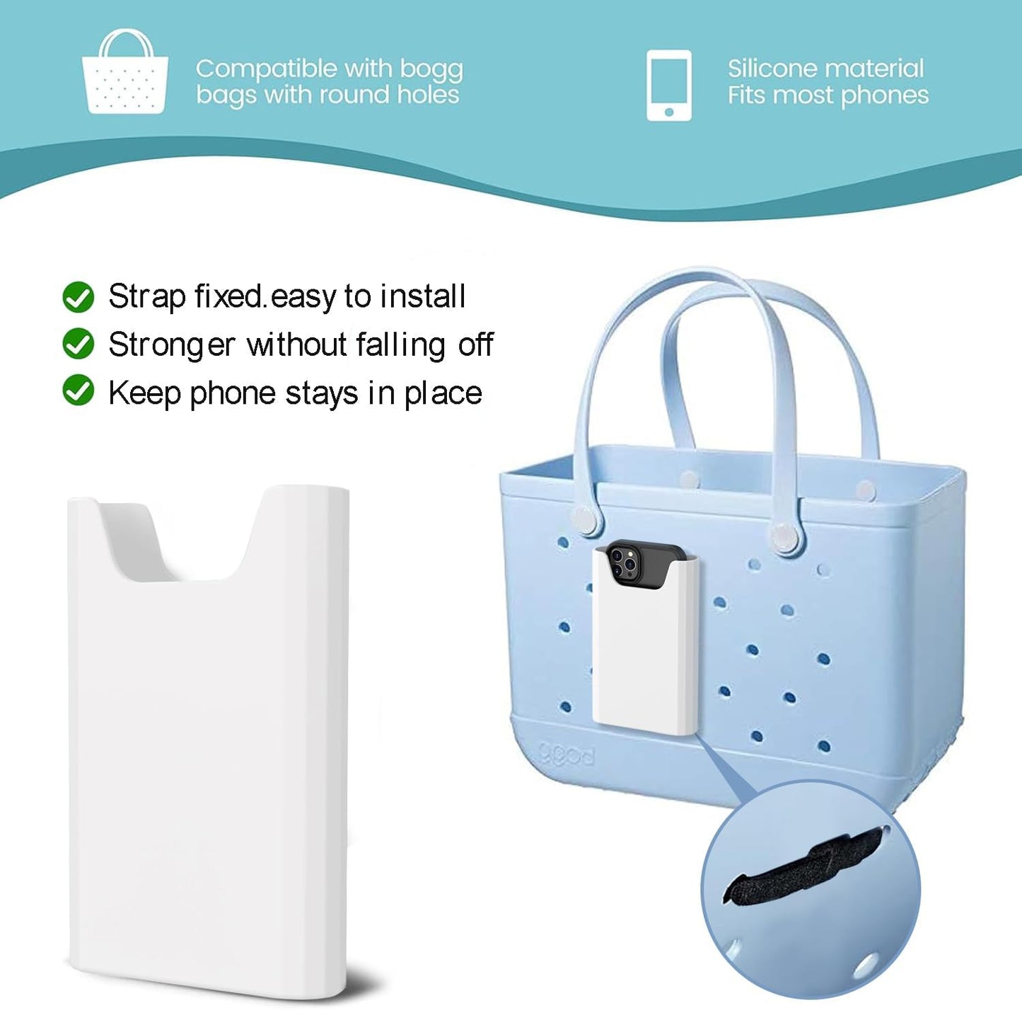 3 Pcs Clear Bogg Beach Tote Bag with 4 Pcs Insert Hooks and 1 Phone Holder Accessories for Bogg Bags Travel Makeup Clean Toiletry Brush Organizer Cosmetic Divider Storage Inner Pouch (White set of 4)
