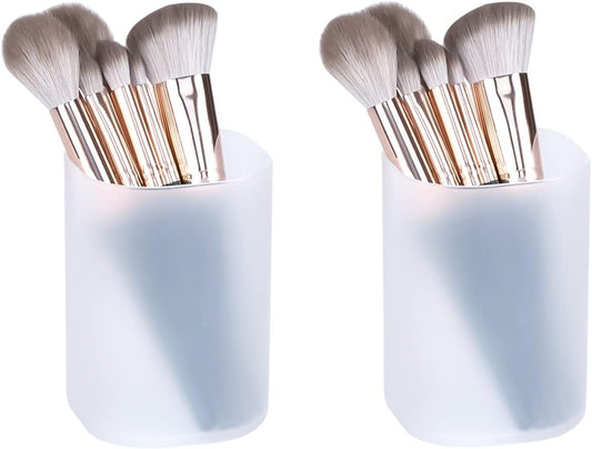 2 pcs Makeup Brush Holder,Multipurpose Makeup Brush Case Organizer, Clear Pen Cups Plastic Pencil Holder for Desk Accessories,Cosmetics Brushes Organizer for Home & School & Office