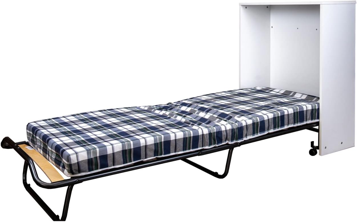 Arredo Stock Single Trundle Bed with White Cabinet, Base and Mattress, 80 x 190 cm
