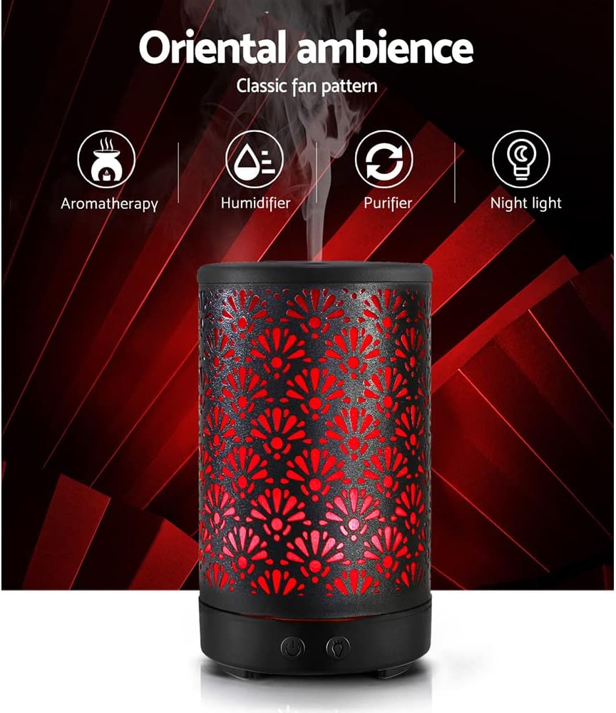 Devanti Aroma Diffuser, 100ml Air Humidifier Purifier Essential Oils Car Freshener Vaporizer Aromatherapy Diffusers Scent Booster Home Office Bedroom Humidifiers Steam, 7 Led Light Fan Black