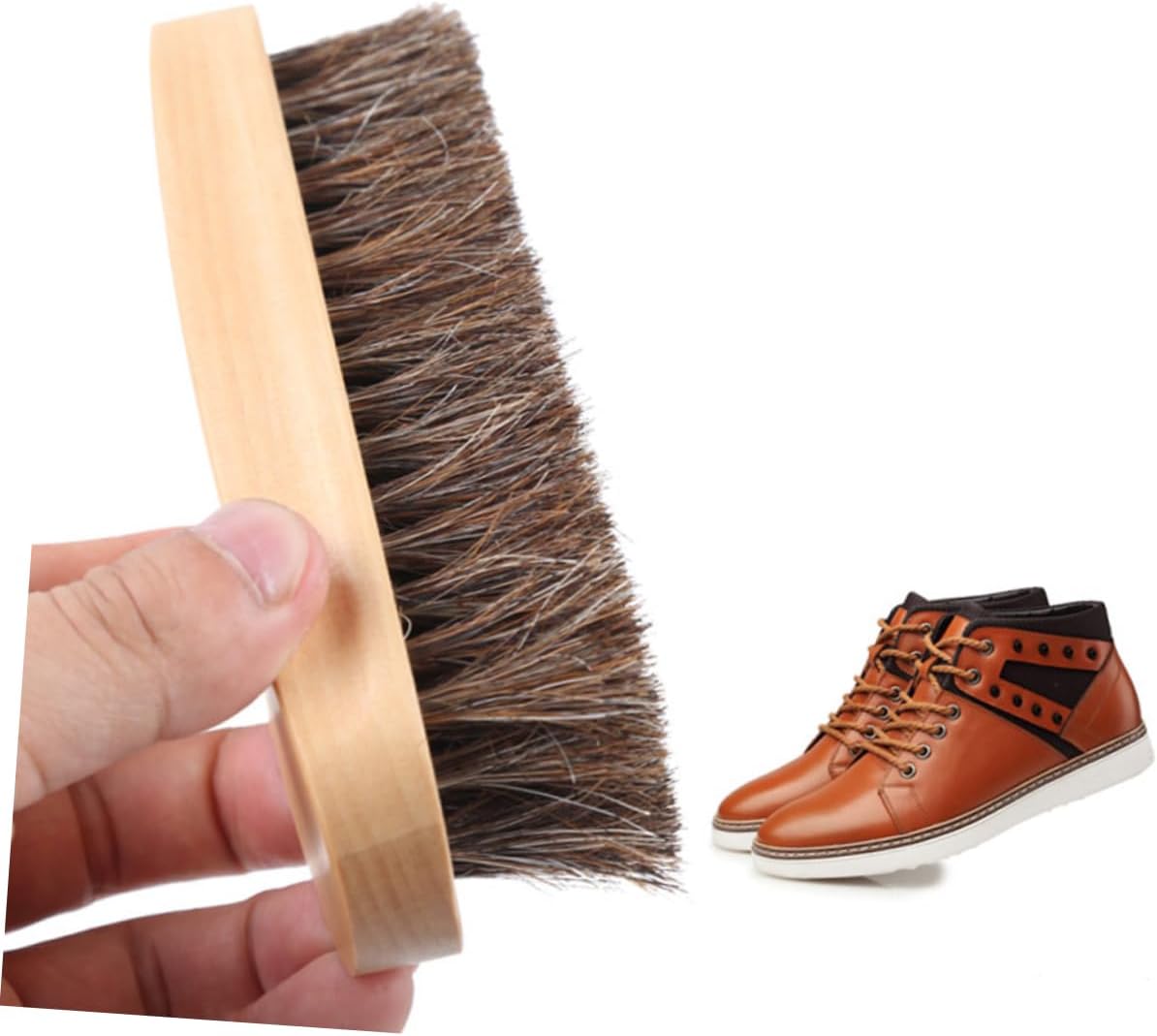 ROMISBABA 1PC Horsehair Shoe Brush with Handle Professional Boot Cleaning Tool for Home and Shop Sturdy Efficient Buffing and High Shine Finish Essential for Shoe Care