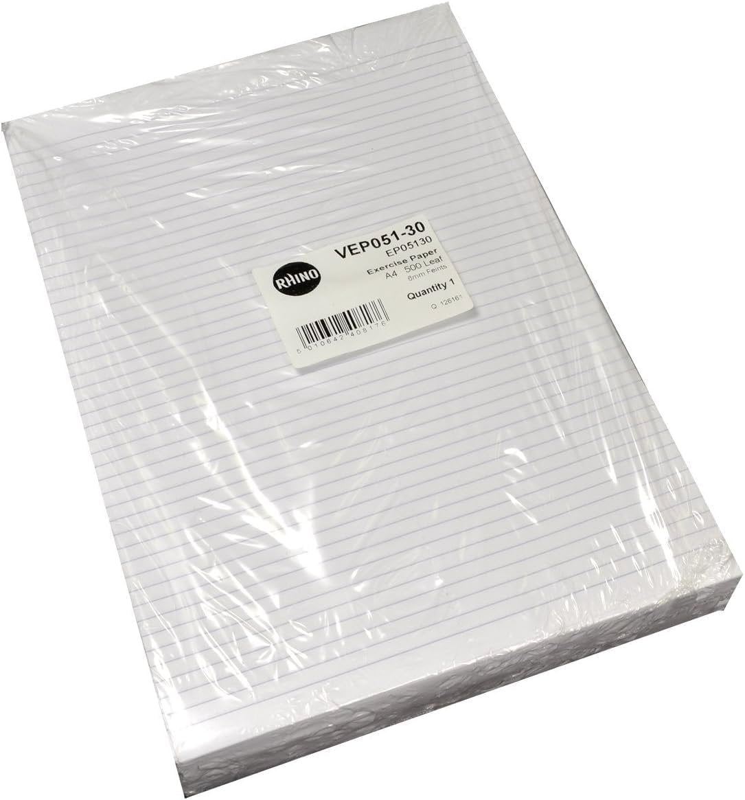RHINO Stationery A4 Exercise Paper | 500 Sheets | Loose Leaf Paper | 6mm Lined Paper with Margin | Educational Standard