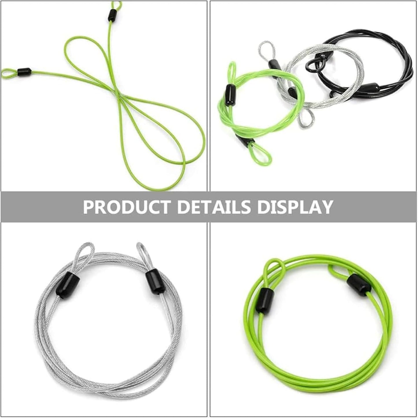 JZUNHN 2m 2.5mm Outdoor Travel Security Cable Lock,Braided Steel Coated Safety Cable Luggage Lock,Safety Cable Wire Rope Double Loop Lightweight (3Pack Black, Green,Silver)