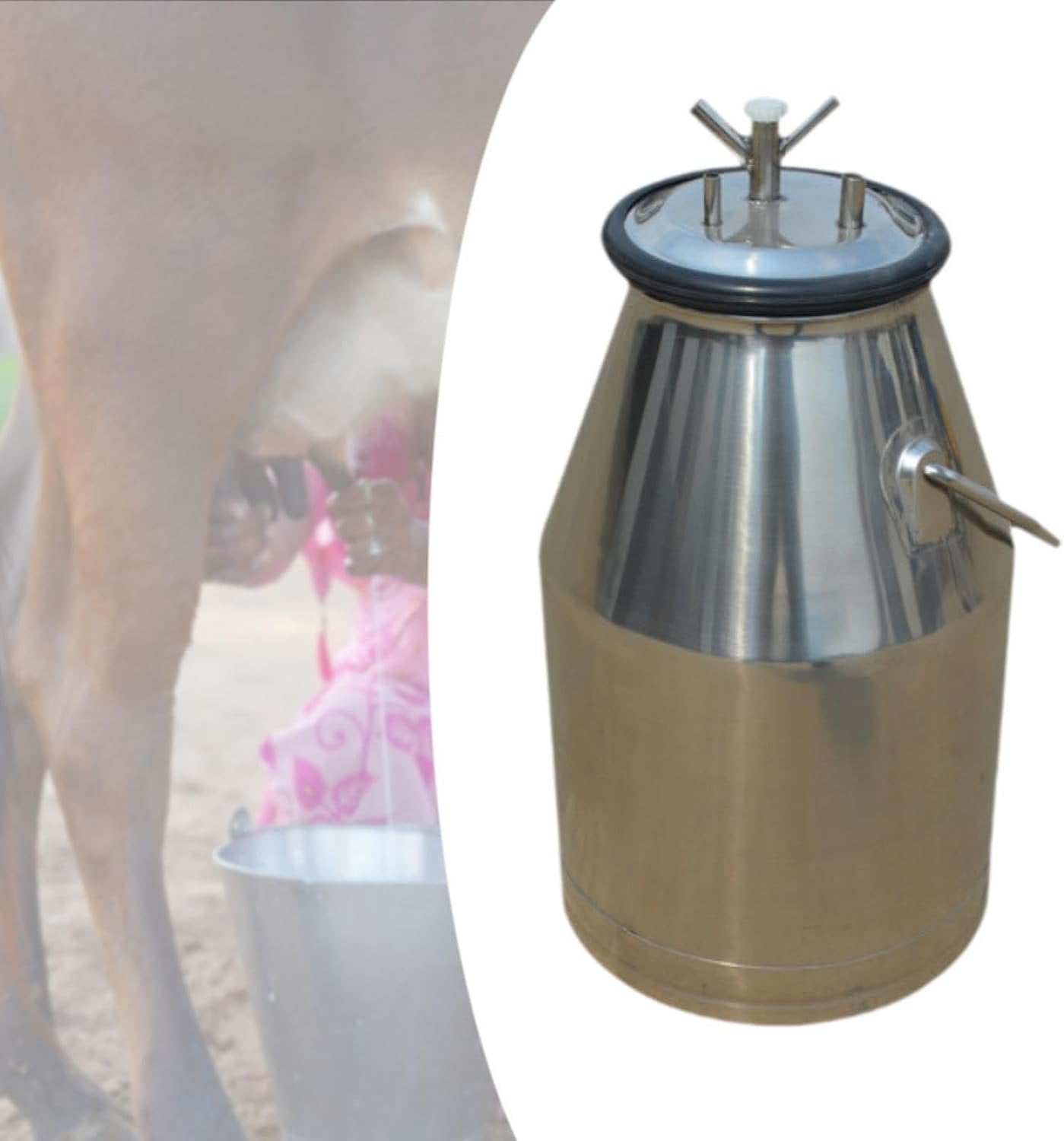 KiBcsLic Milking Machine Bucket Milk Barrel Can,Portable,with Cover,Storage Barrel Stainless Steel for Horse Livestock Cow Equipment