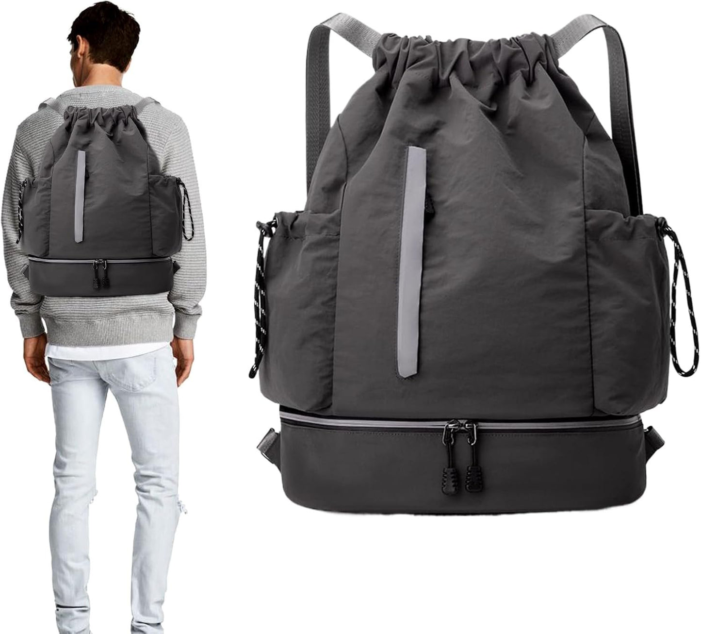 Generico Drawstring Sports Bag Large Capacity, Waterproof Gym Sackpack Travel Backpack, Lightweight Fitness Daypack for Basketball Football Picnic Hiking Outdoor Activities Carrying