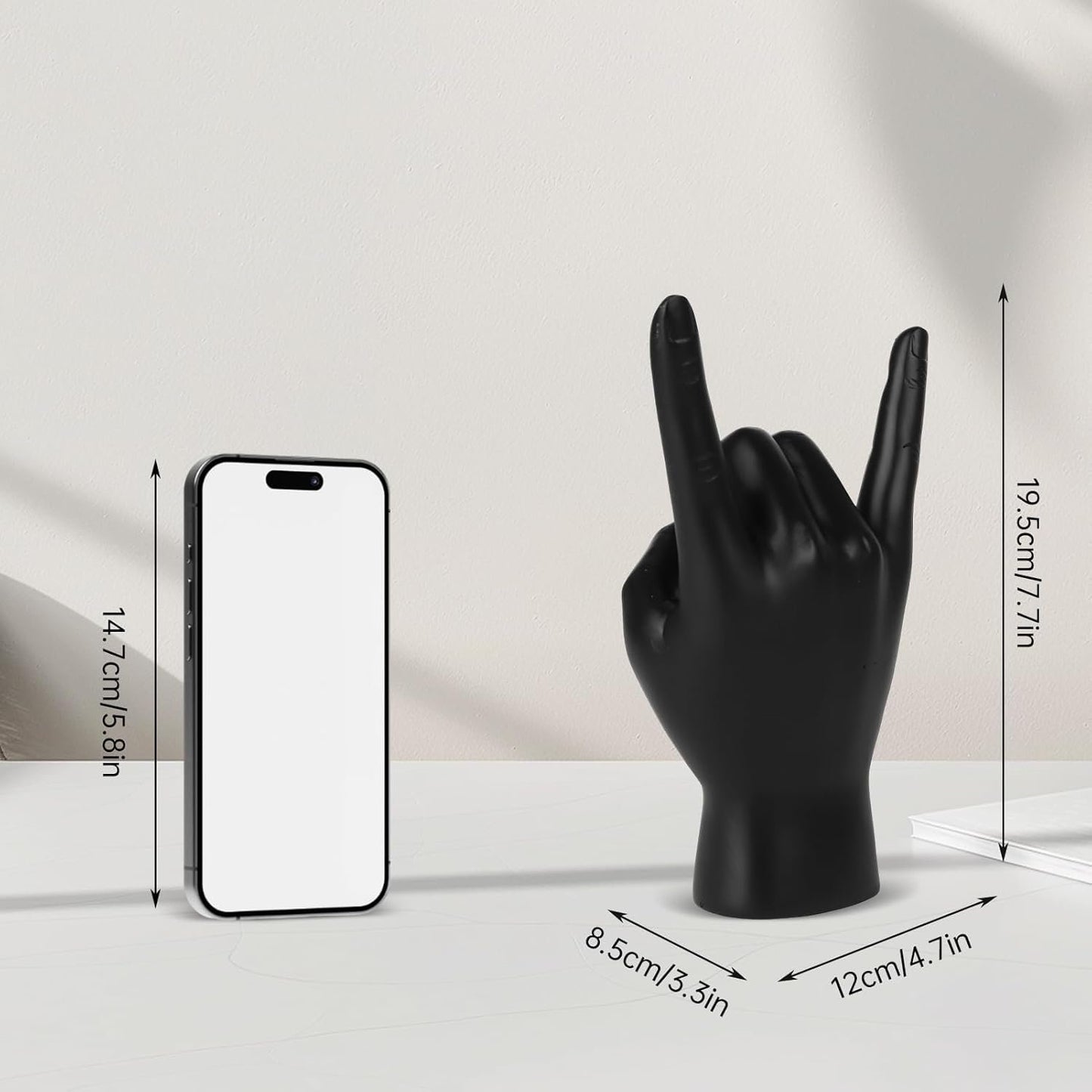 Yunjuhop Rock and Roll Finger Sculpture, Home Decor Hand Figurine Sign Language Gifts, Desk for Men, Bedside Furniture, Modern Home Decor (Black)