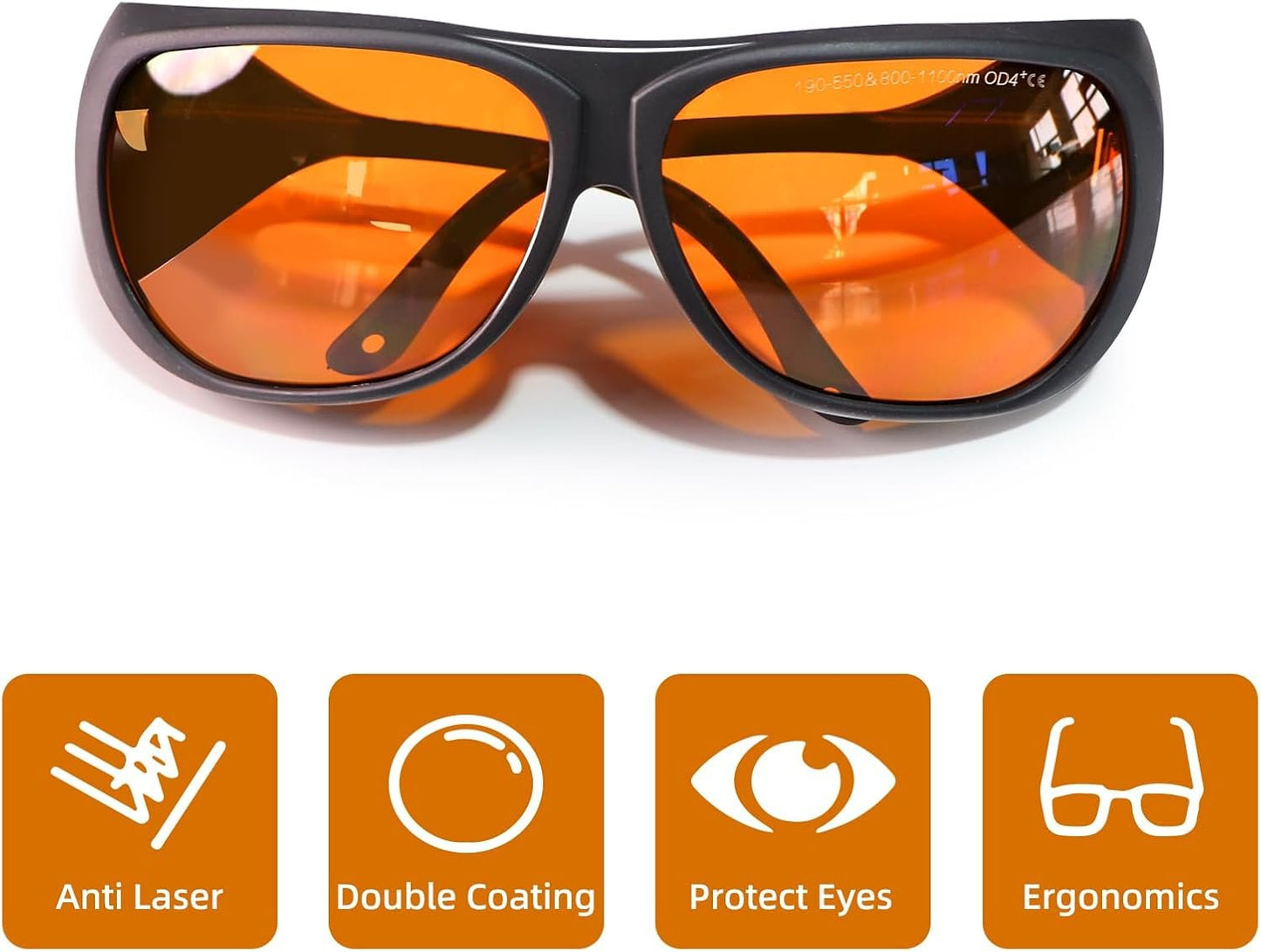 FONLAND Laser Safety Glasses for Laser Engraving OD4+ 190-550nm & 800-1100nm Yag, Blu Green and UV Light Fiber Laser Goggles Eye Protection with Case.