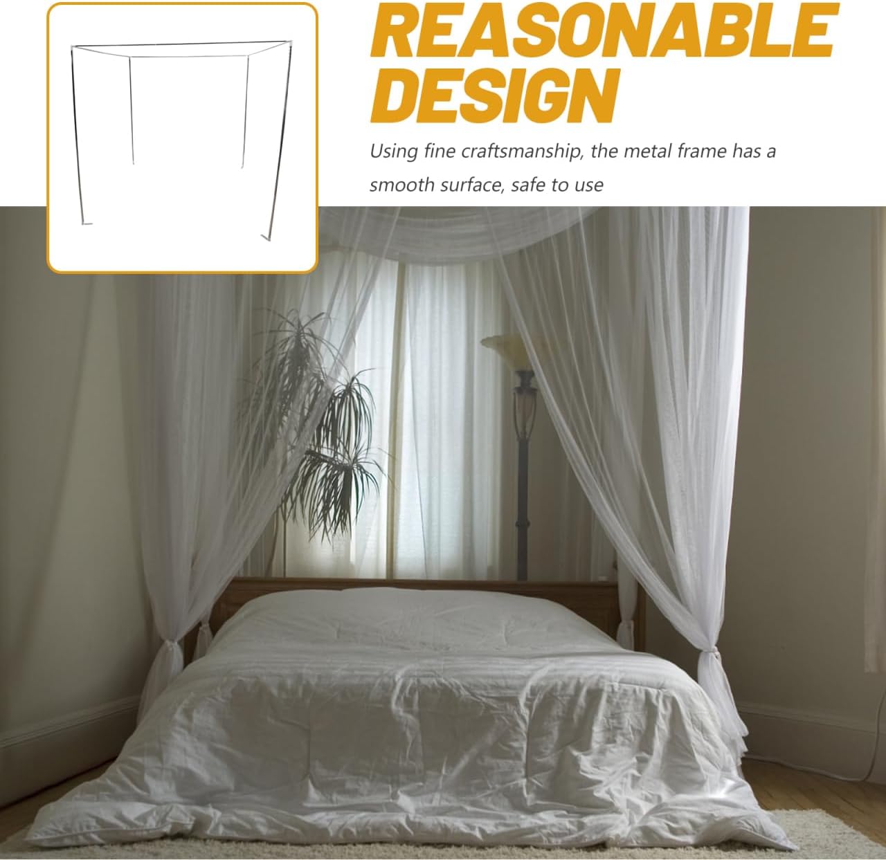 Amosfun 4 Post Canopy Bed Frame Bracket Poles Set Stainless Steel Bedding Canopy Frame Post Four Corner Netting Curtain Supporting for 2m Bed