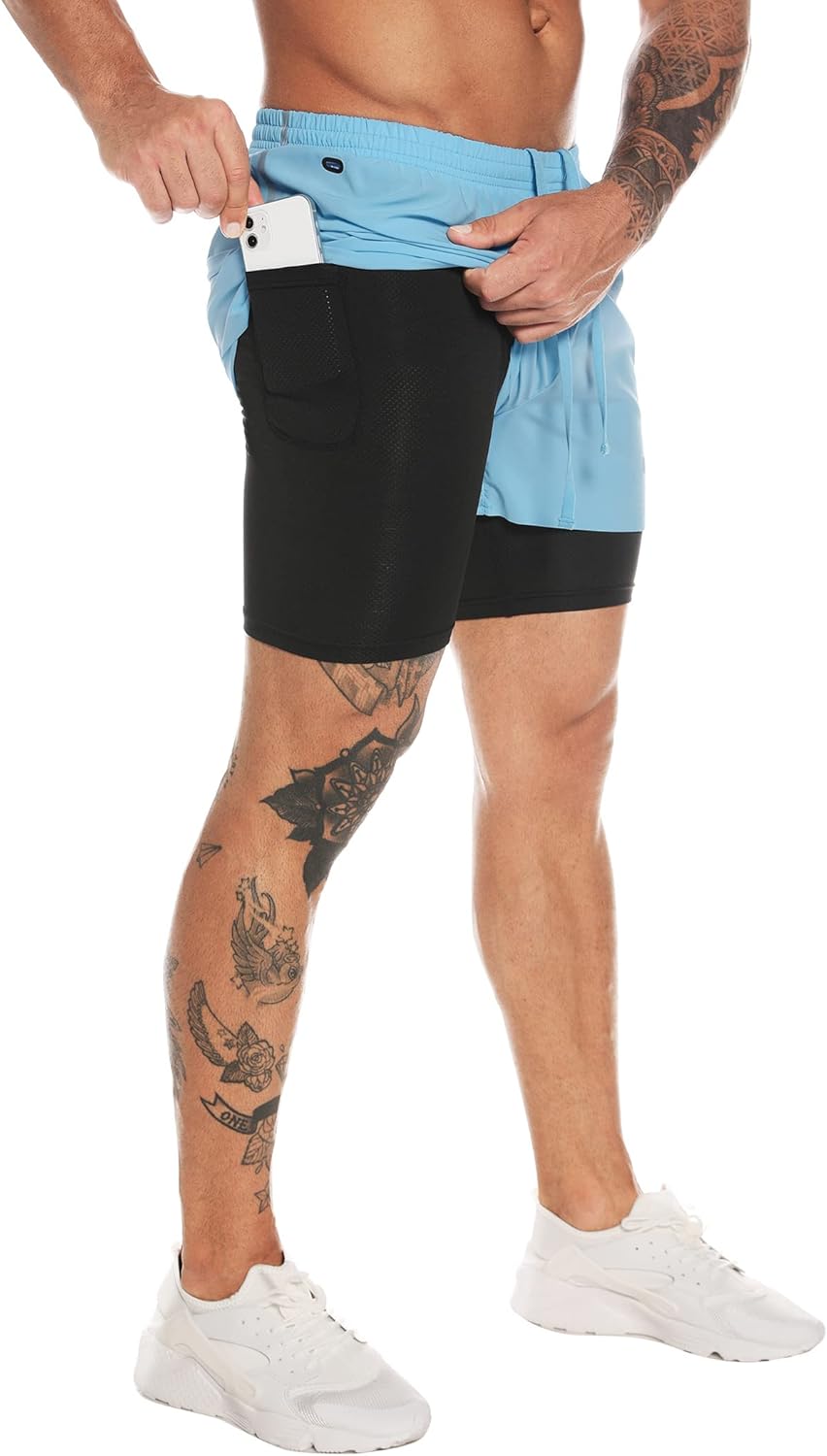 Men's 2 in 1 Workout Running Shorts 5" Quick Dry Athletic Shorts Lightweight Gym Training Short for Men with Phone Pockets