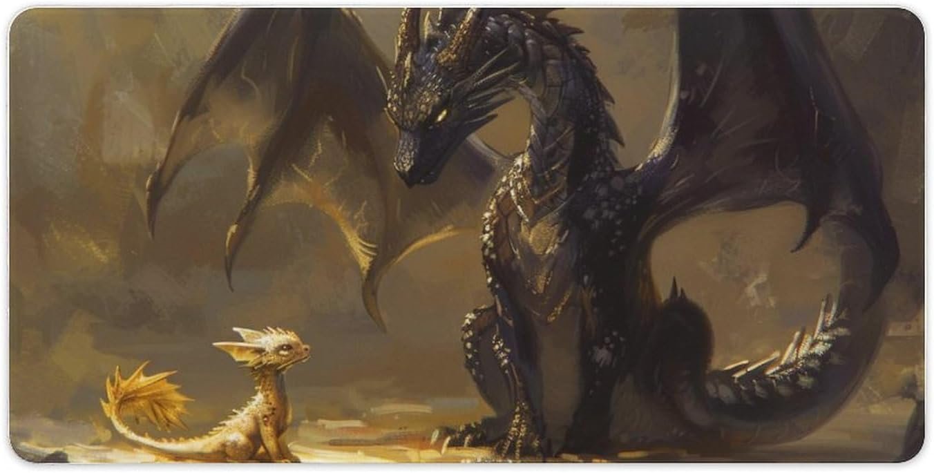 QEOPGNE Large Mouse Pad Gaming Fantasy Black Dragon Small Cute Golden Dragon Desk Mat for Keyboard and Mouse Mat Non-Slip Rubber Desk Pad 30x60cm