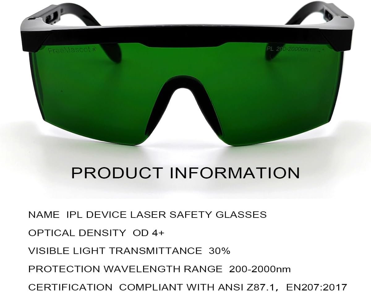 FreeMascot IPL 200nm-2000nm Laser Safety Glasses for Laser Hair Removal Treatment and Laser Cosmetology Operator Eye Protection with Case (Green)