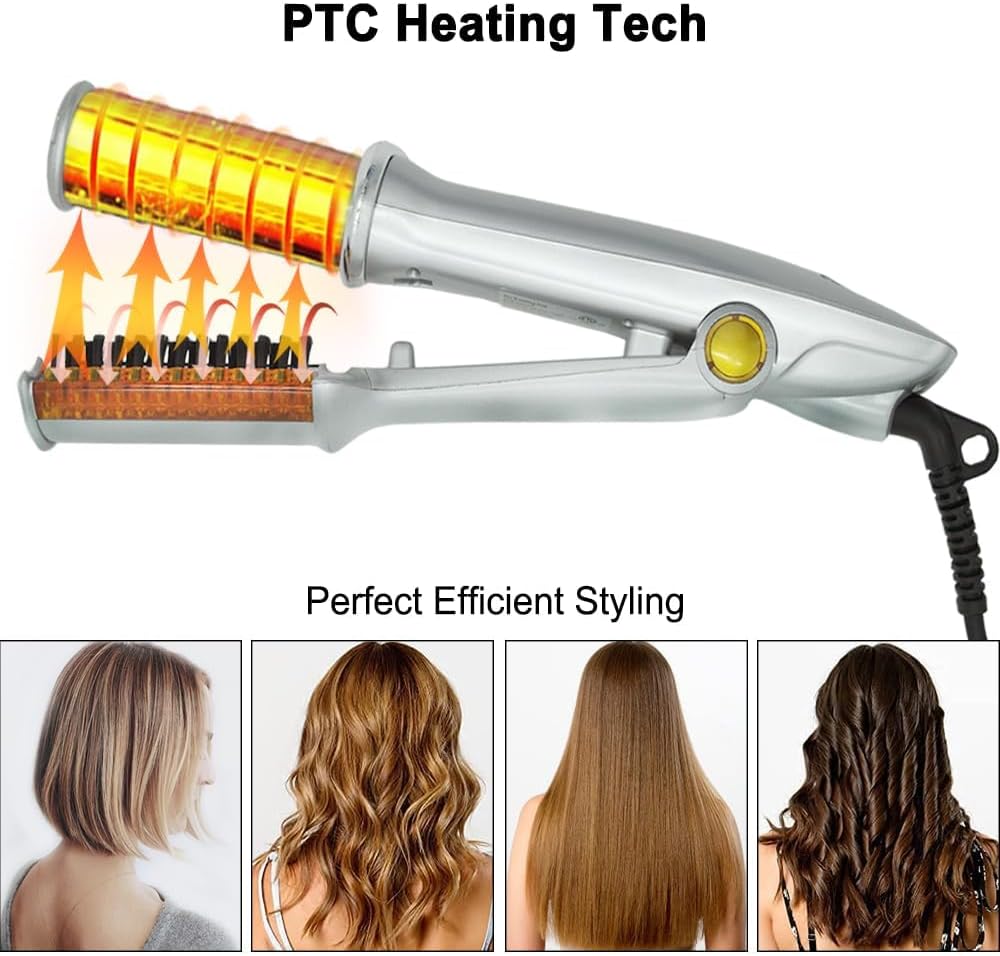 2 in1 Hair Curler Straighter Rotating Iron, Curling Iron Wand for Hair Curling and Straighting, Dry and Wet Styling Tool, Travel for Girls Women (Gray)