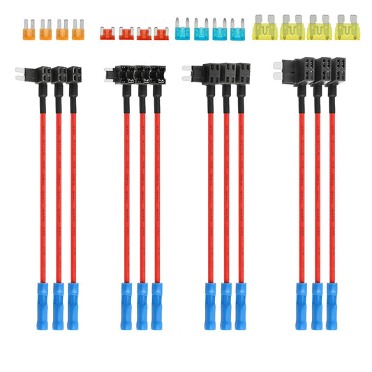 12 x 12 V-24 V ACS Small Additional Circuit Fuse Adapter with Wiring, Small Fuse Holder (5A/10A/15A) for Car, Truck, Boat